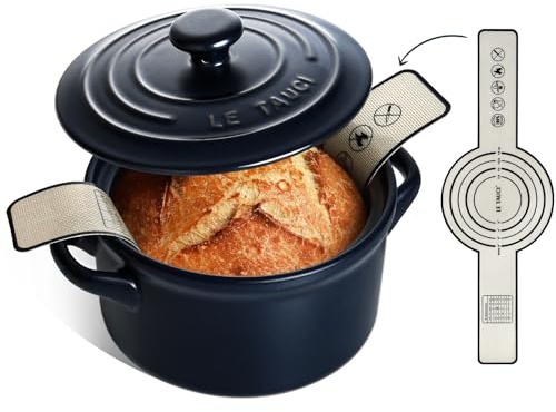 LE TAUCI 3 qt Ceramic Dutch Oven for Bread Baking with Silicone Sling- Lightweight, Non-Toxic, No Seasoning Needed- Oven, Microwave & Dishwasher Safe, Ideal for Home Bakers & Beginners, Midnight Blue