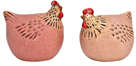 Miss Lovely 2er Set Deko-Hühner aus Steingut – Osterdeko Henne & Huhn Figur modern rustikal – Frühlings- & Oster-Dekoration Tischdeko Wohnzimmer Küche – Hühner Figuren Ostern 11 cm