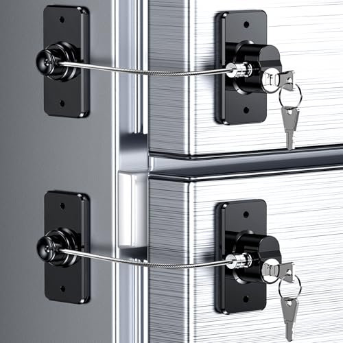 2 Pack Refrigerator Locks with Keys for Kids, Toddlers and Adults, Self Adhesive Child & Baby Proofing Fridge Latch for Fridge, Cabinets and Drawers, Oven, Windows (UK-Patent) (2 Pack Black)