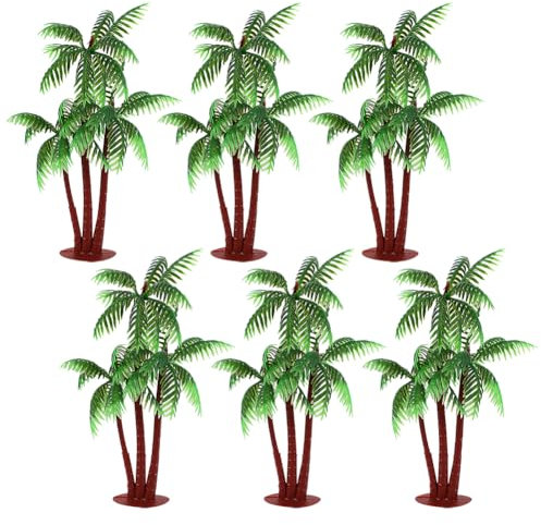 JIHUOO 10 Pcs 14cm Miniature Plastic Palm Trees Artificial Coconut Trees Small Model Scenery Trees Mini Realistic Tropical Trees Palm Tree Cupcake Cake Topper Faux Hawaiian Plants