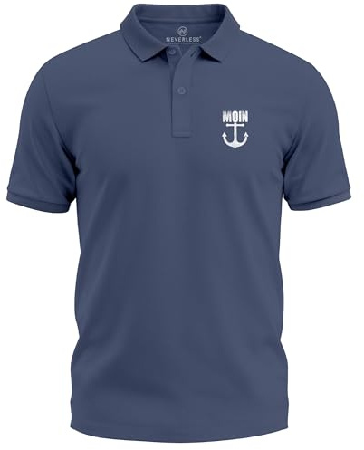 Neverless® Poloshirt Herren mit Moin Anker Print – Kurzarm Polohemd aus Baumwolle – Maritimes Design –Modern Fit Nautisch Fashion Denim 3XL