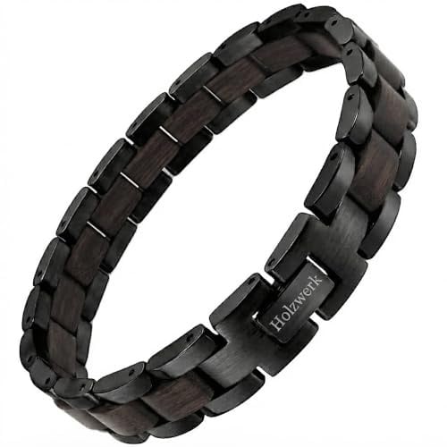 Holzwerk KALKSEE Natur Holz Armband für Damen und Herren Holzarmband Herrenarmband Damenarmband Blau Braun Einstellbar inkl. Aufbewahrungsbox