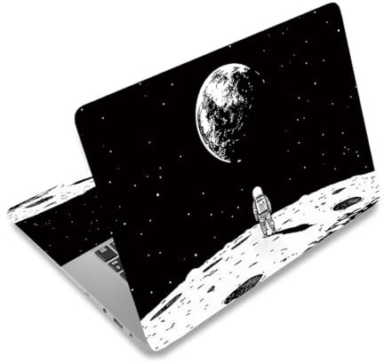 PLIGREAT Minimalista disegnato a mano Laptop Skin Sticker In Stile Terra Adatto Per Laptop 12 13 13.3 14 15 Pollici Luna Astronauti Modello Universale Rimovibile Notebook Art Adesivo