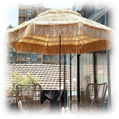 MACAGGTNTU 300cm Parasol Hawaïen en Chaume pour Patio, Jardin, Plage, Parasol De Patio en Paille Portable, Protection UV Parasol De Plage en Chaume À 2 Niveaux