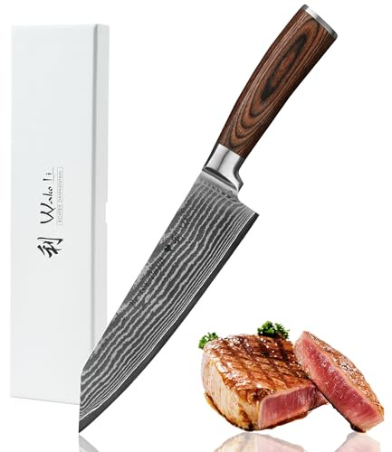 Wakoli EDIB Damast Chefmesser Kiritsuke mit Gravur – Personalisiertes Messer, 20 cm Klinge aus 67 Lagen Damaststahl (VG10-Kern), Pakkaholzgriff – Scharfes Küchenmesser Geschenk, Geschenkverpackung