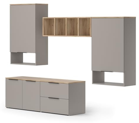 Vicco Wohnwand Wido Greige | 5 Teile, kombinierbar mit weiteren Elementen der Serie Wido