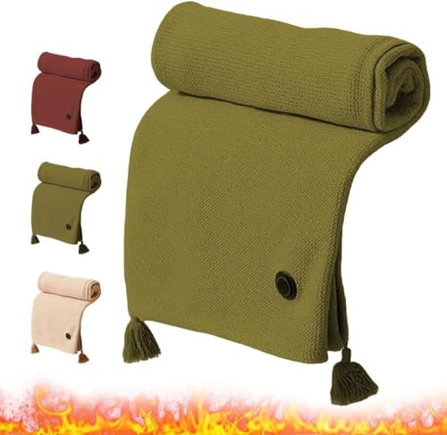 Kouamor 150 * 80cm 3 Gears Portable Heated Blanket, Cordless Heated Blanket, Portable Heated Shawl, USB Heated Blankets, Heated Wearable Blankets, for Women Girl Family Lovers (B-green)