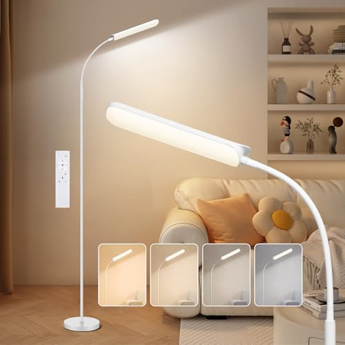 FRIDEKO HOME Stehlampe Wohnzimmer LED 360° Flexibler Schwanenhals | mit Fernbedienung & Touch-Steuerung, Büro, Wohnzimmer & Schlafzimmer