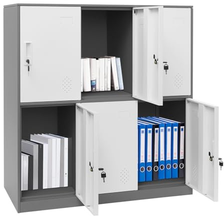 NaMaSyo Abschließbarer Schrank Metallschrank Aktenschrank Büroschrank 9-türiger Mitarbeiterschrank Lagerschrank Stahlschrank Werkstattschrank für Arbeitszimmer Garage Schule (6 Fächern, Grau)