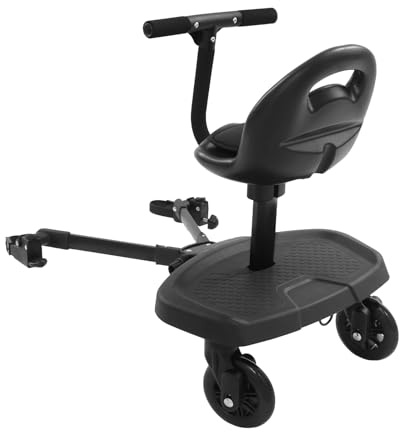 Kinderwagen Trittbrett, Buggy Board mit Sitz 2 in 1 Universelles Trittbrett, 50kg Tragkraft Kinderwagen Brett für 2-6 Jahre, 360° Drehbare Räder mit Federung, Rutschfeste Oberfläche