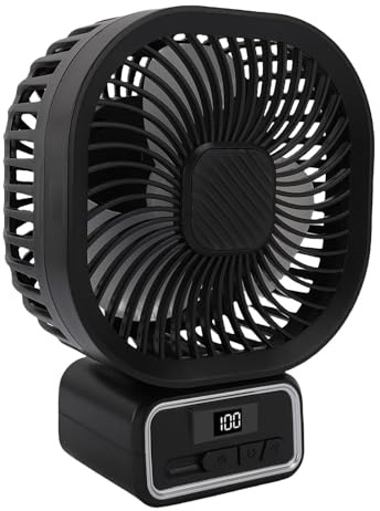 AKLOSIPY Ed-Ventilator, Batteriebetriebener Ventilator, Camping-, Digitales Flexibles Stativ, 3 Geschwindigkeitseinstellungen, Automatische Oszillationsfunktion, Digitales Display, Nachtlicht, 5000
