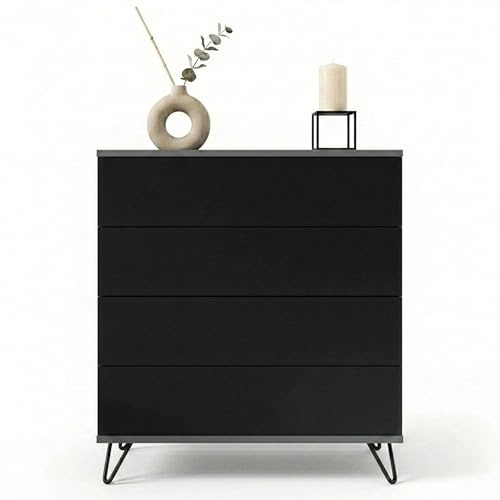 InnoFurn Kommode Elara, Schrank mit 4 Schubladen, Sideboard mit Push-to-Open, Made in Germany, für Schlafzimmer & Wohnzimmer, Anthrazit/Schwarz matt (76x84x35 cm)