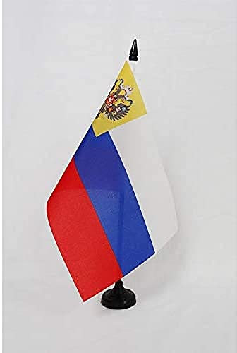 AZ FLAG - Drapeau De Table Empire Russe 1914-1917 21x14 cm - Petit Drapeau Impérial De Russie De Bureau 100% Polyester avec Hampe De 25cm Et Socle en Plastique Noir