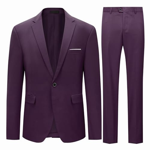 Allthemen Abiti 2 Pezzi Uomo Slim Fit Completo Giacca Pantaloni Smoking | Risvolto,Un Pulsante,Tessuto Elastico,Leggero Traspirante,2 Tasche Con Patta, Business Matrimoni,Classico Split Posteriore