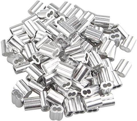 Futheda 100 PCS 2.0 mm Kabel Draht Seil Aluminium Ärmel Clips Crimpen Schlaufen silber Ton mit doppeltem Löcher