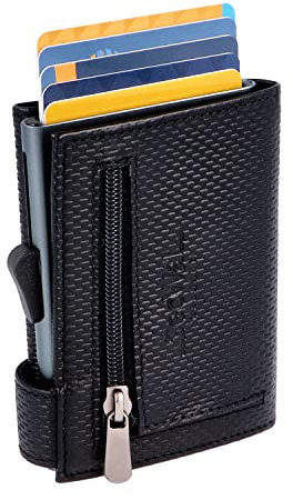 SecWal Kartenetui mit Münzfach Reißverschluss - Made in Germany - Echtleder Geldbörse inkl. E-Book für Damen und Herren - RFID Schutz Portemonnaie Leder - Geldbeutel klein (Osaka Schwarz)