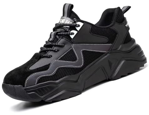 Annvia Sicherheitsschuhe Damen S1 Leicht Arbeitsschuhe Herren Stahlkappenschuhe Atmungsaktiv rutschfeste Schutzschuhe Sneaker mit Stahlkappen Schwarz größe 41