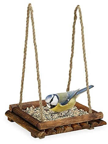 Relaxdays Vogelfutterstation Holz, Futtertisch für Wildvögel, Stellen & Hängen, Vogelfutterhaus, HBT 6,5x25x25 cm, braun