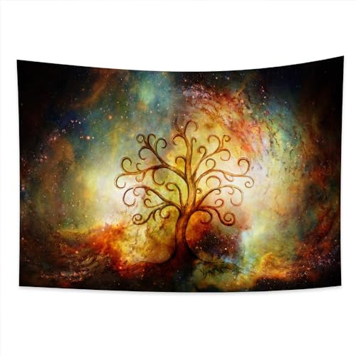 YONGFOTO 100x70cm Arbre De La Vie Tapisserie, Tapisserie de Ciel Colorà D'étoiles de Nébuleuse Branches Incurvées Tapisseries Murales D'épicéa Mystique Pour le Décor de Dortoir de Salon