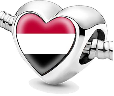 Bon4azuré Yemen Flag Beads for Bracelets Silver Charms for Women Charm Bead Jewellery Gifts Ideas for Girls
