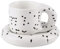 Koythin Ceramic Coffee Chubby Mug Saucer Set, Creative Cute Fat Handle Cup with Saucer for Office and Home, Dishwasher and Microwave Safe, 10 oz for Latte Tea Milk (Dot Black)