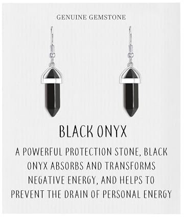 Philip Jones Black Onyx Gemstone Drop Earrings with Quote Card
