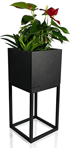 FLEXISTYLE Pflanzenständer LOFT FIORINO Metall MDF Holz Blumenständer Schwarz Blumentopf mit Beinen Hohe Blumentöpfe Loft Style viele Dimensionen (MDF 22x22x50cm)