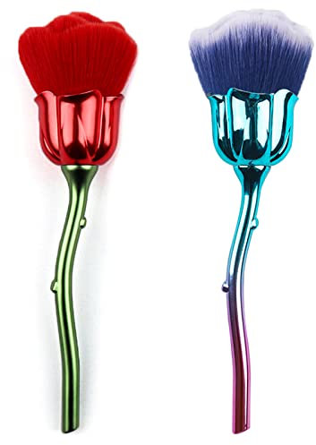 XEAOHESY 2 Pieces Rose Flower Makeup Brushes Flower Blush Brush Large Face Powder Makeup Brushes kabuki brushes for Powder Cosmetic Nail Dust Brush Loose Powder Brush Makeup Tools (Blue/Red)
