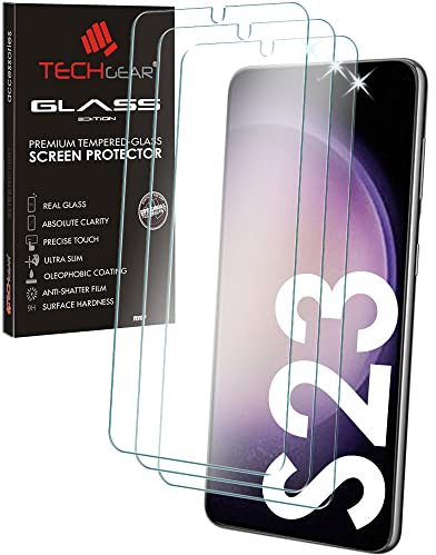 TECHGEAR 3 Pack GLASS Edition Compatible with Samsung Galaxy S23 / S23 5G, Tempered Glass Screen Protector Covers [2.5D Round Edge] [9H Hardness] [Crystal Clarity] [Scratch-Resistant] [No-Bubble]