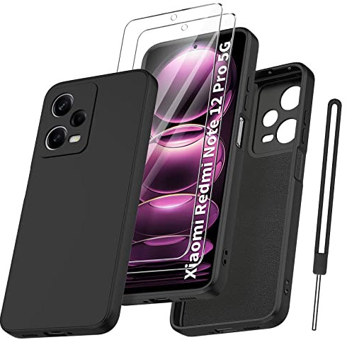 Qasyfanc Handyhülle für Xiaomi Redmi Note 12 Pro 5G Hülle mit 2 Stück Schutzfolie, Silikon Case Ultra Dünn Microfiber Kameraschutz Schutzhülle für Xiaomi Redmi Note 12 Pro 5G (Schwarz)