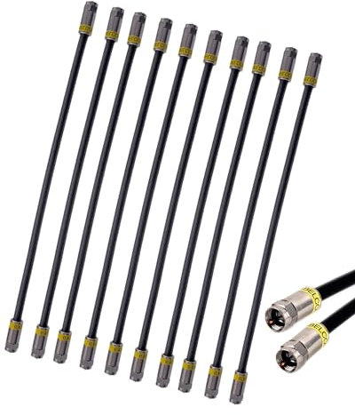 maxx.onLine 10 STK. 40cm F-Stecker Verbindungskabel 3fach geschirmt Class A+ Koaxialkabel, Jumperkabel, Patchkabel, schwarz, UV beständig