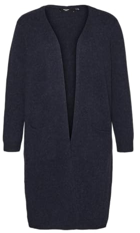VERO MODA Damen VMDOFFY LS Long Open Cardigan GA NO 10215434, Navy Blazer/W. Black Melange, XS