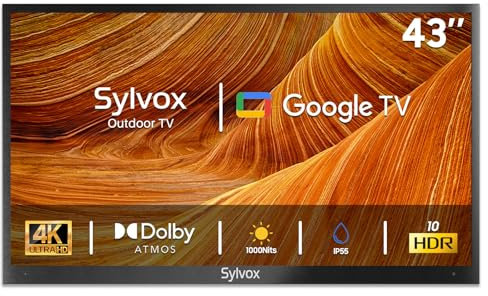 SYLVOX Outdoor TV, 43 Inch Smart TV 4K UHD 1000 Nit Brightness, Waterproof Outdoor Television for Partial Sun, Ideal for Patio Backyard, Works with Google Assistant, Screen Cast (2024, Deck Pro 2.0)