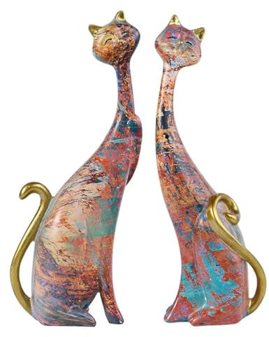 LIKEUDO Einzigartige Harzkatzen Statue für Katzenliebhaber - Perfekte Dekoration für Zuhause und Büro(Graffiti) (Brown)