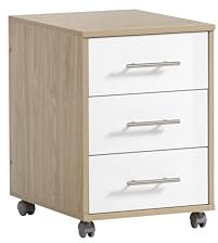 Schildmeyer Rollcontainer Antero 155771, Eiche hell Dekor/weiß Glanz, 40 x 50 x 57 cm