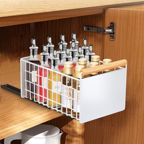 Yunkctuk Cajón telescópico, cajón extensible, mueble organizador de cocina, mueble de cocina extraíble de acero al carbono, cajones de armario extensibles(grande)