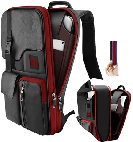 ZINZ Schlanker & Erweiterbarer Laptop Rucksack 15,6 Zoll Business Rucksack, Anti Diebstahl Reisen Rucksack für Wasserdichte Notebook Tagesrucksack Schulrucksack Herren Damen,Schwarz Rot