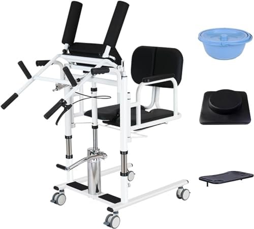 LLUOJIA Patientenlift-Transferstuhl, Hydraulischer Rollstuhl für Zuhause, Portable Transfer Krankenpflege Stuhl Lifter, Schwarz