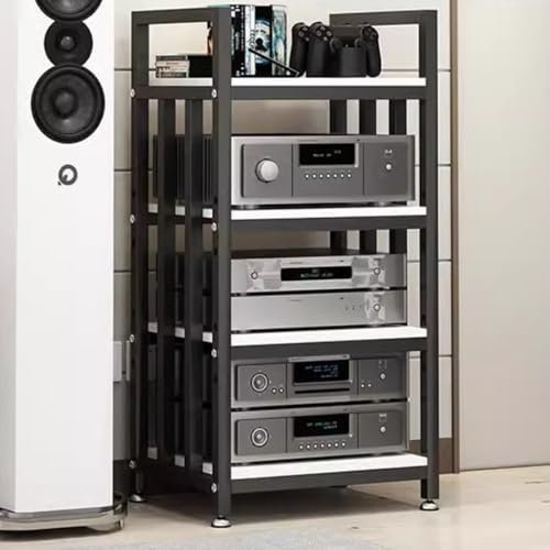 ZIUSFAC Estante De Audio Moderno Mueble Equipo HiFi Abrir Audio Rack Estantería De Componentes Estéreo Multifuncional Armario Consola De Videojuegos Soporte 50x40x70cm(White,4 Tier)