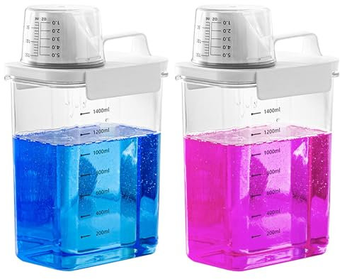 W&H Lot de 2 boîtes de rangement pour poudre à lessive de 1800 ml, distributeur de lessive avec verre doseur, aide au dosage de lessive hermétique, boîte de lessive pour adoucissant, céréales