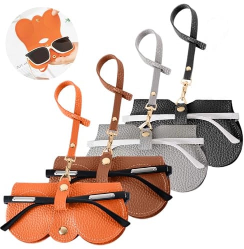 YHTCC Sunglasses Case, 4PCS Portable Slim Glasses Case, Soft Leather Sunglasses Pouch with Lanyard, Sunglasses Organizer for Men and Women