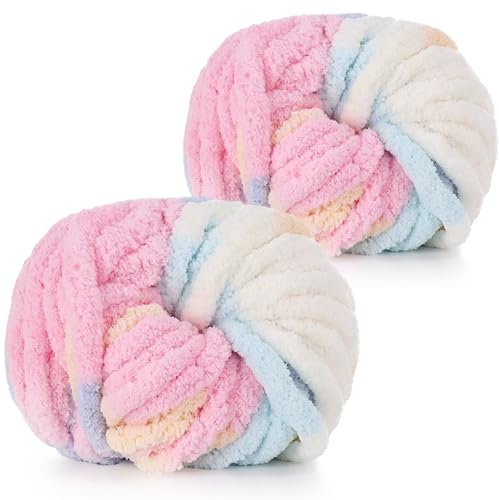 Coopay Dicke Wolle zum Häkeln, 2x240g Weiches Armstricken Wolle zum Handstricken, Soft Chunky Wolle zum Stricken, Sperrige Armstricken Wolle, xxl Wolle für Decken, Kissen, Haustier Nest - Marshmallow