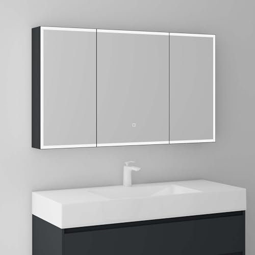Armoire de toilette Mai & Mai avec Éclairage LED et Miroir Armoire Mural 120x15x70 cm Anthracite Mat SpiegelSR-04