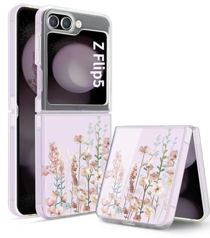 Gronda Clear Phone Case for Samsung Z flip 5 5G Case, Never Yellow Shockproof Protective Slim Soft Drop Protection Cute Women Girls Case Cove for Samsung Galaxy Z flip 5 Pink Flower