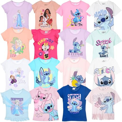Disney - Bambina - T-Shirt Maglia Maglietta a Maniche Corte [Stitch 10323 Fucsia - 8 Anni]