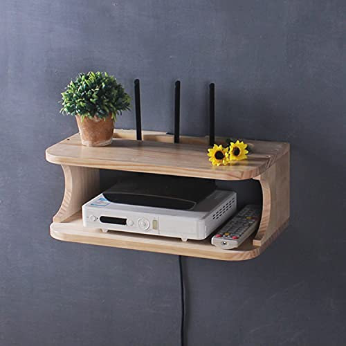 Schwebendes Wandregal aus Holz mit WiFi-Fernbedienung, Schreibtisch-Organizer und unter der TV-Konsole, wandmontiertes TV-Regal (Mitte)