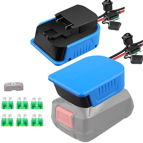 HXTMOJU 2 Stück Power Wheel Adapter für Bosch Professional 18V System GBA Akku Lithium Akkus, Dock Stromanschluss mit 14AWG Sicherung und Schalter, Akku Adapter für RC Auto Heimwerker Robotik
