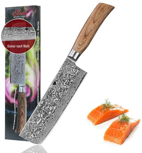 Wakoli EDIB Pro Damast Nakiri Messer mit Gravur – Personalisiertes Gemüsemesser, 18 cm Klinge aus 67 Lagen Damaststahl (VG10-Kern), ergonomischer Pakkaholzgriff – Profi Küchenmesser in Geschenkbox