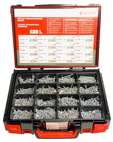 Würth Wüpofast Spanplatten Schraubensortiment Senkkopf 2100 Teile Koffer 20-60mm Wüpofast 5964019800 Größe 3,0mm - 5,0mm | Länge 20mm - 60mm