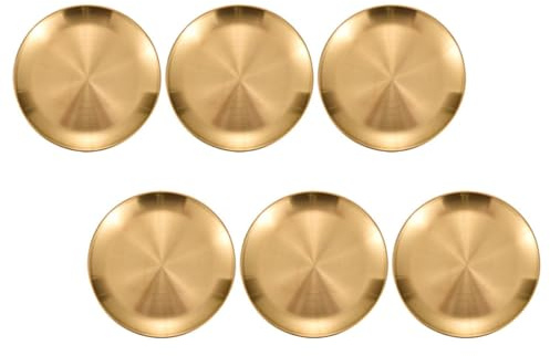 Lurrose Lot de 6 Assiettes Coréennes en Acier Inoxydable Doré, Réutilisables et Légères, pour Camping et Pique-niques
